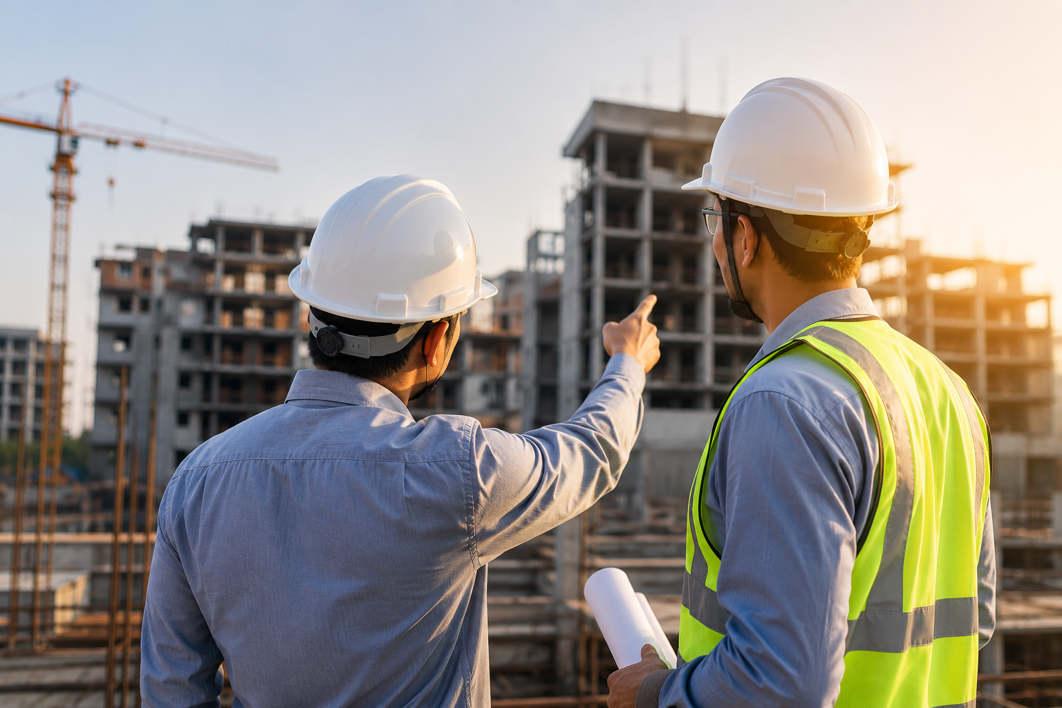 Engineering team reviewing a construction project